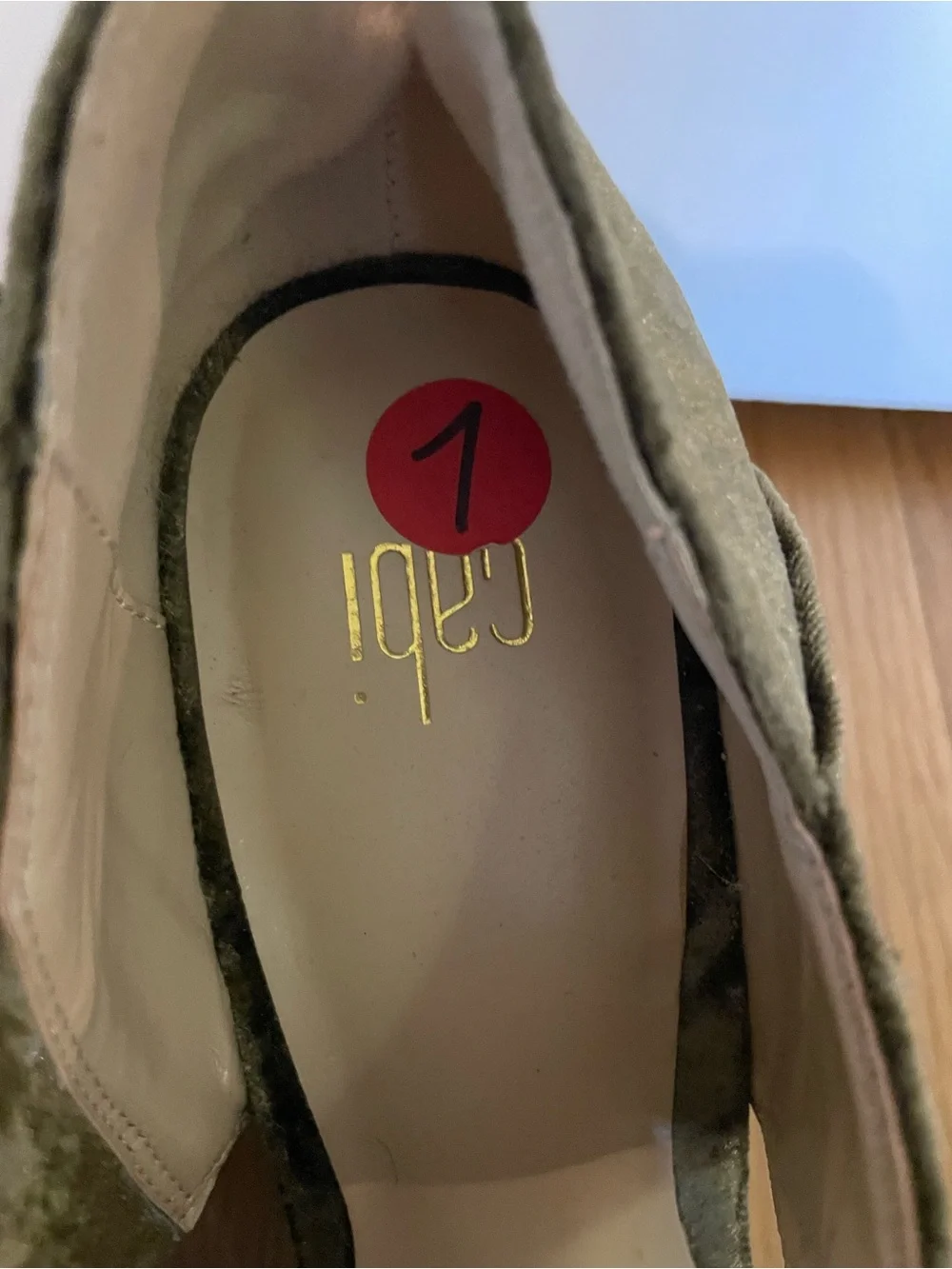 CAbi Olive Green Velvet Peep-Toe Heels